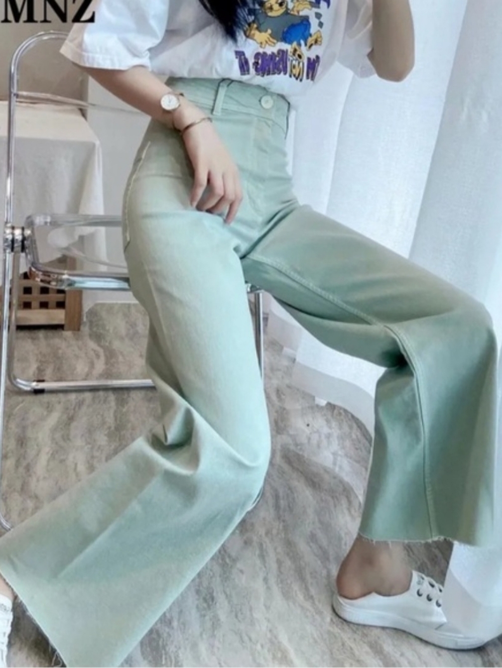 🌼ZARA🌼 Mint Green Marine High Waist Straight Jeans, Size 2